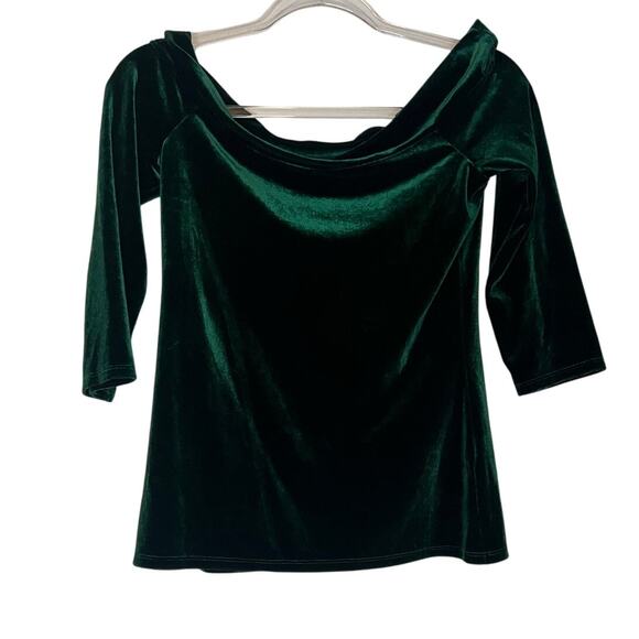 Modcloth Green Velvet Off Shoulder Top M - Picture 1 of 2